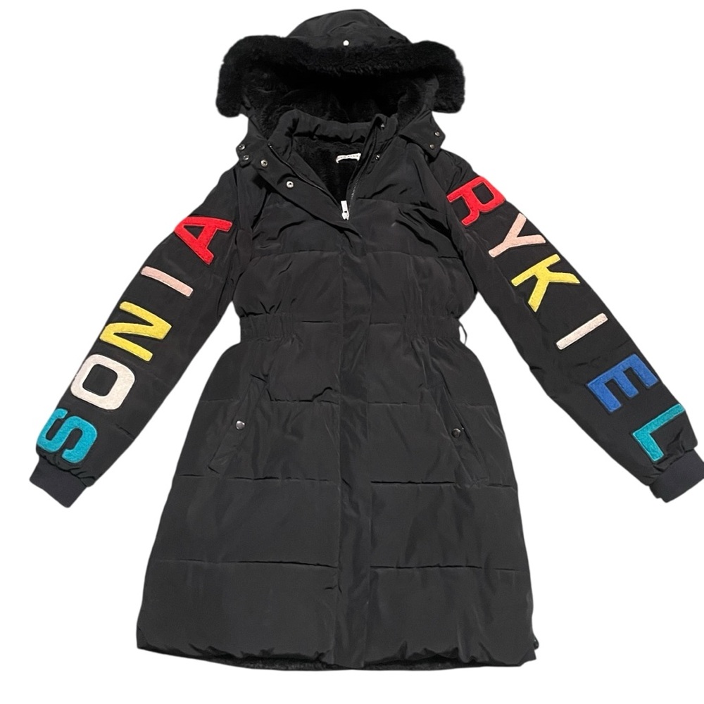 Sonia Rykiel Darcy Nylon Puffer Black Long‎ Parka Puffer Hoodie Girls 10/12